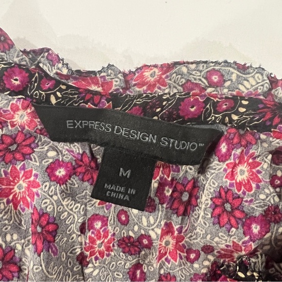 Express Floral Button Down Silk Blouse Medium Vintage Y2K Express Design Studio - Picture 7 of 7